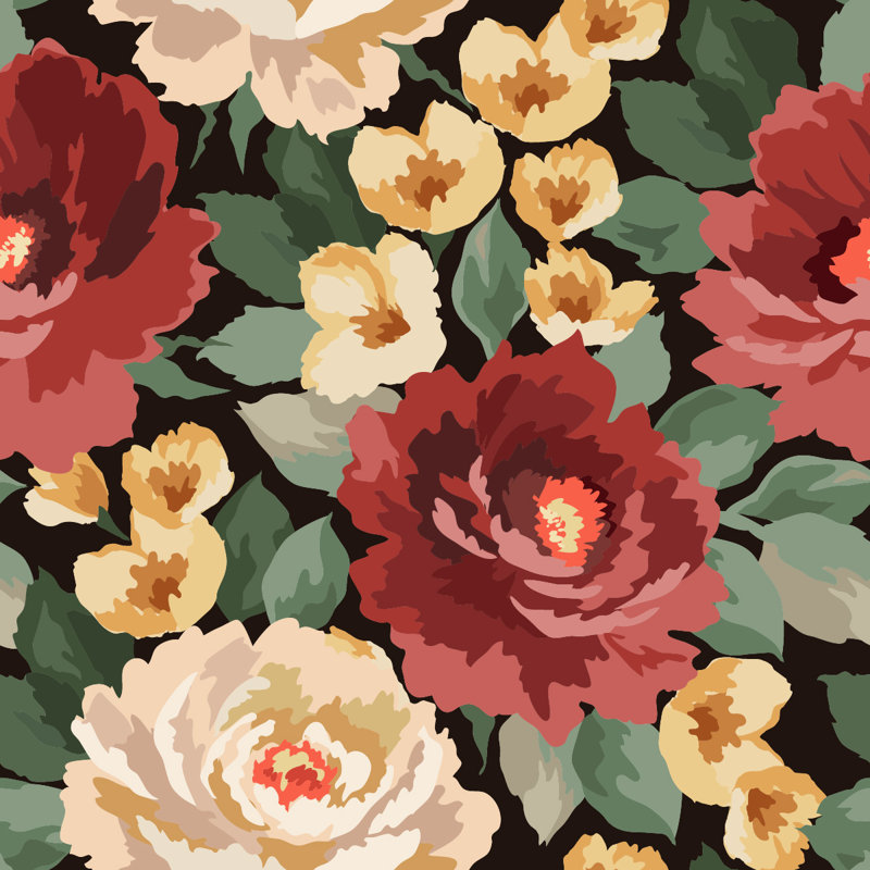 Red And Beige Peonies Wallpaper Peel And Stick And Prepasted_M1745, 0.84' W x 8.34' L