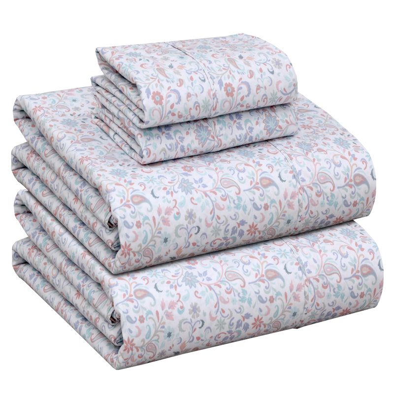 Ensemble de draps 100% coton biologique 4 pièces, Cachemire multicolore, Ensemble de draps pour lit double avec 2 taies d'o