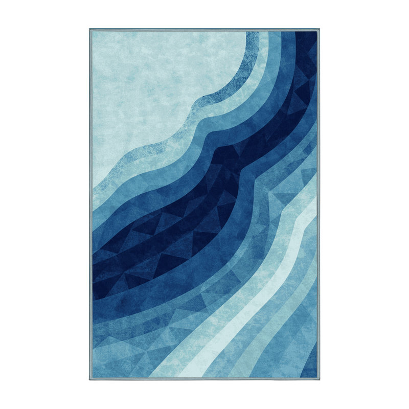 Machine Washable Carlstadt Contemporary Ombre Rug in Blue – SkyBlue Binding, 7x10
