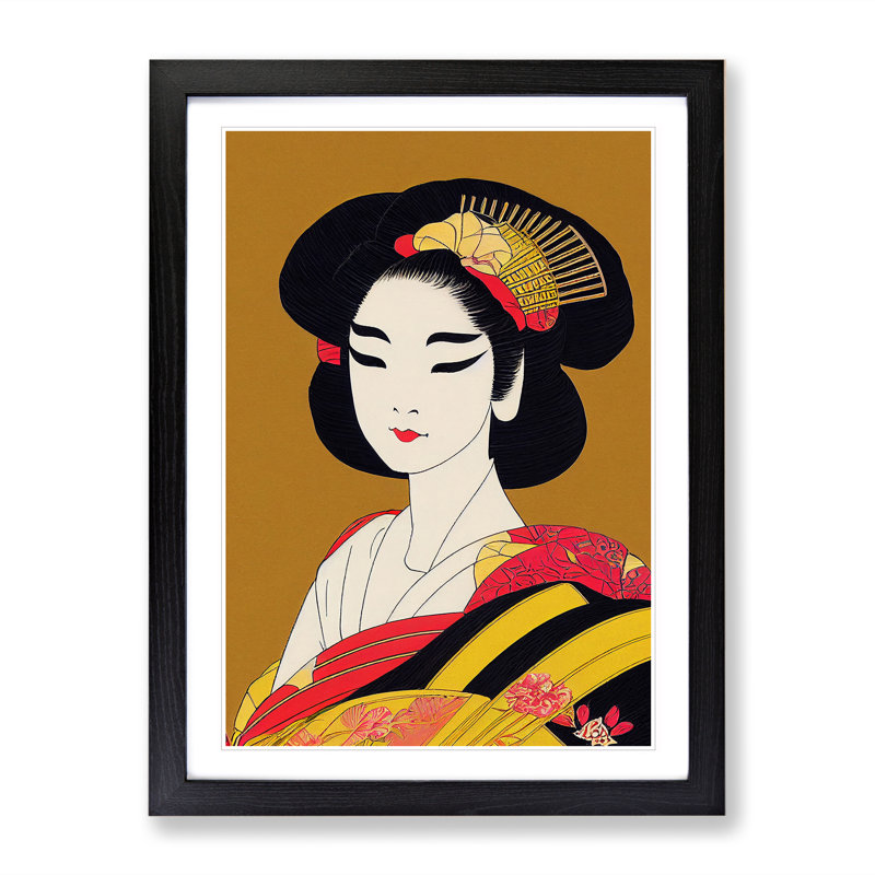 Beauty Of A Geisha - Print, 66cm H x 48cm W x 2cm D, Black Framed, White