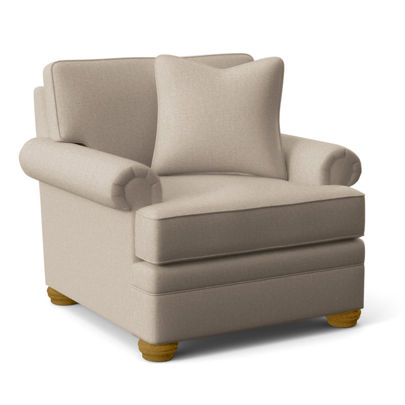 Fauteuil Kensington, Finition miel, Rayures bleues / beiges 0209-61