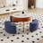Modern Lift-Top Coffee Table with Faux Marble Top, Hidden Storage & 3 Navy Blue Leather Nesting Ottomans