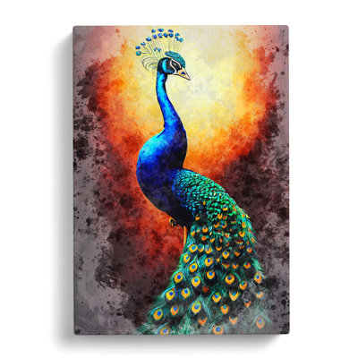 Peacock In Watercolour No.3 - Wrapped Canvas