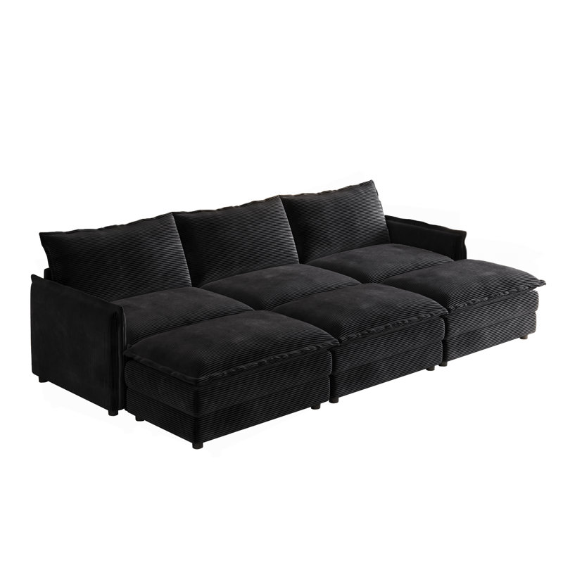 Canapé en tissu 3 places en velours côtelé Corduroy, Noir