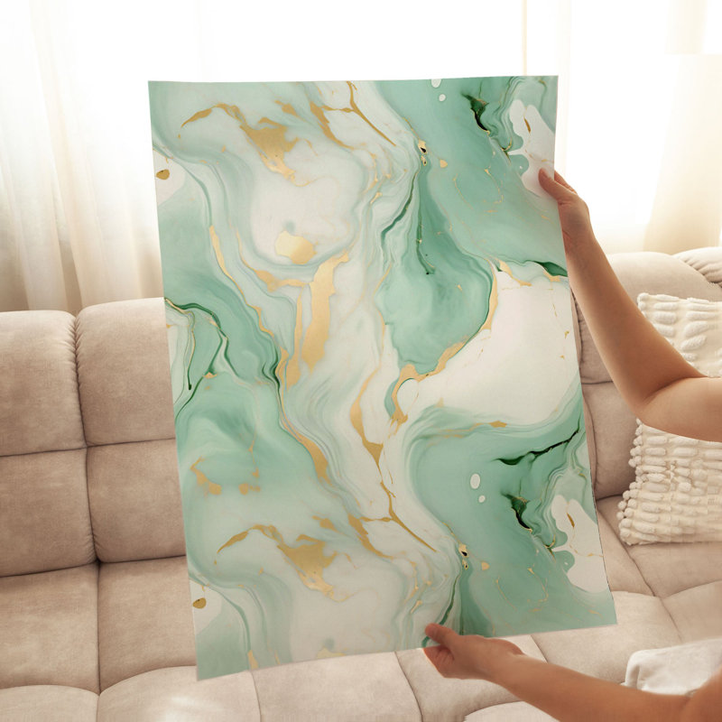 «Abstract Green & Gold Geode Marble Crystals IV», reproduction d'art moderne sans cadre, H 30 po x l 20 po