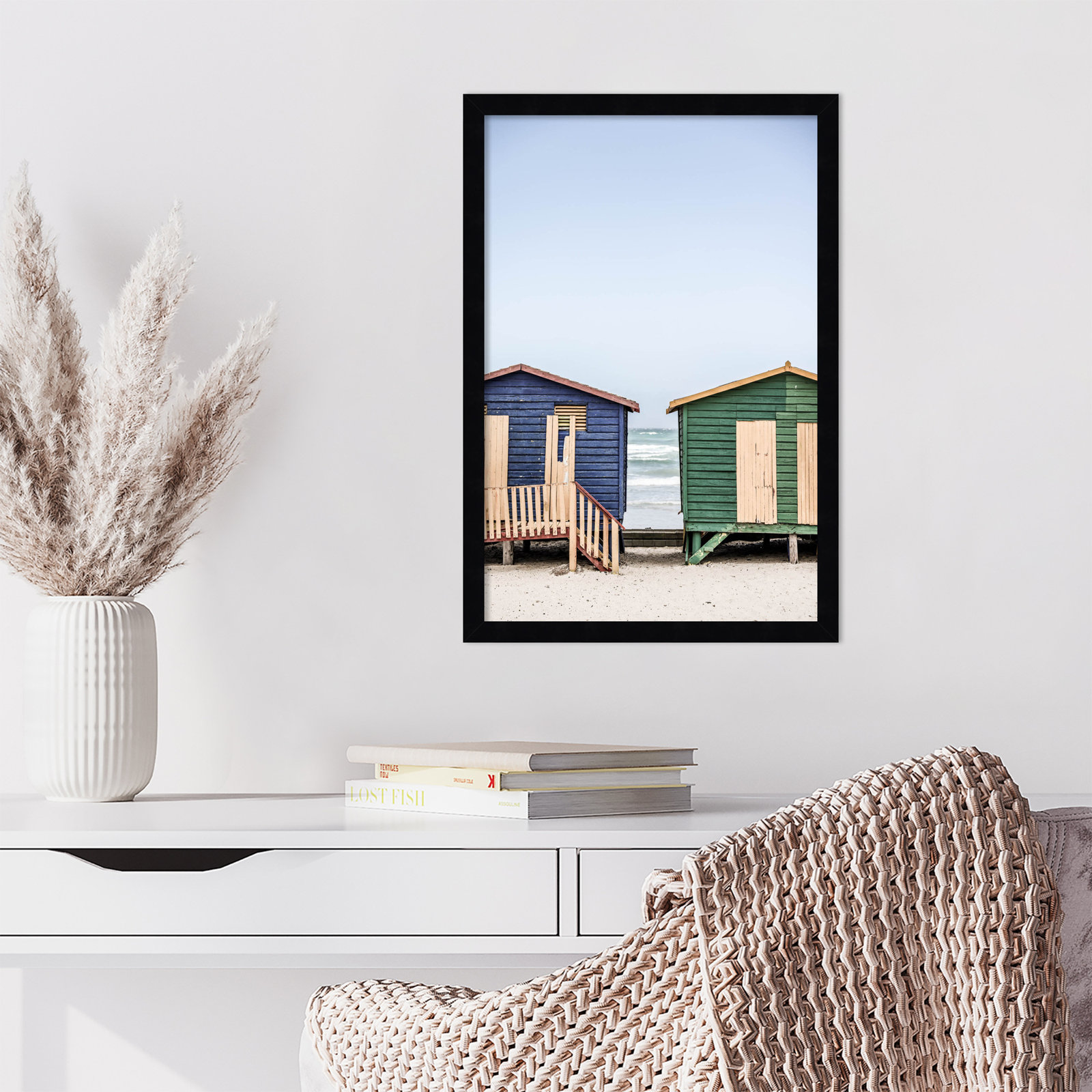 Popplewell "Blue and Green Huts" Print, Black, 21" H x 15" W