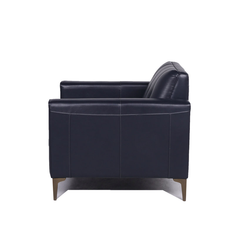 Fauteuil club capitonné Dannie, Cuir véritable bleu marine Counterbalance