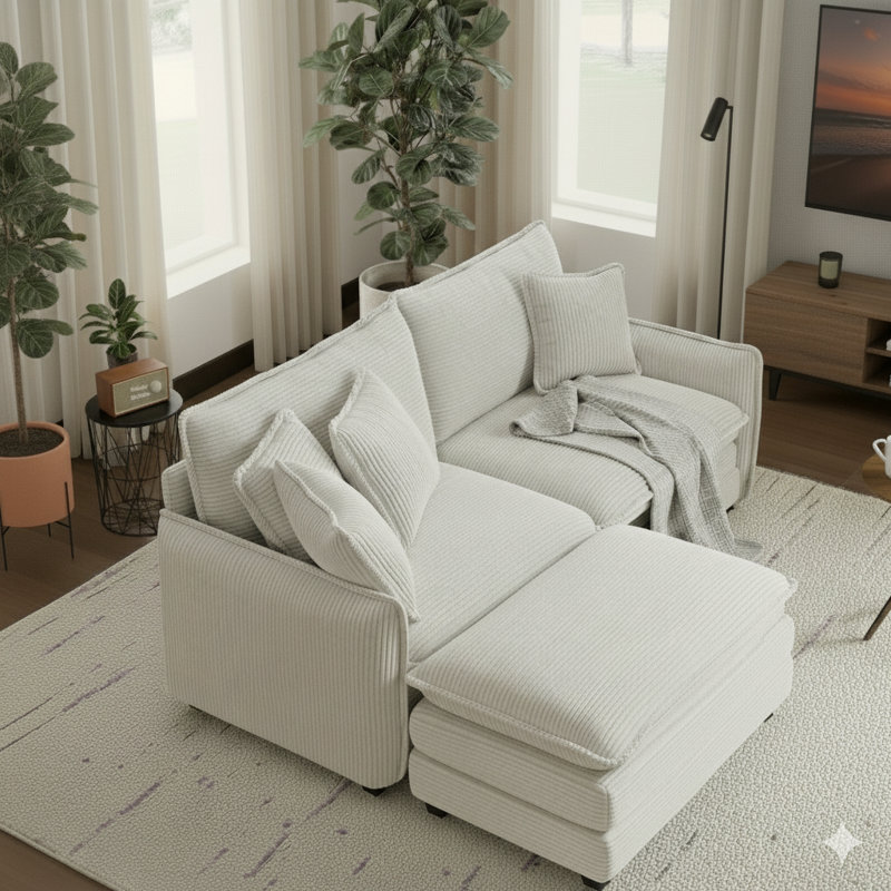 Canapé modulaire Cozy, Velours côtelé beige