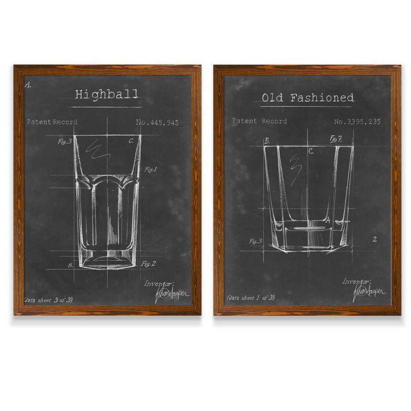 «Barware Blueprint I» par Antonyus Bunjamin (Abe) - ensemble de 2 reproductions d'art encadrées, H 24 po x l 18 po, Espresso