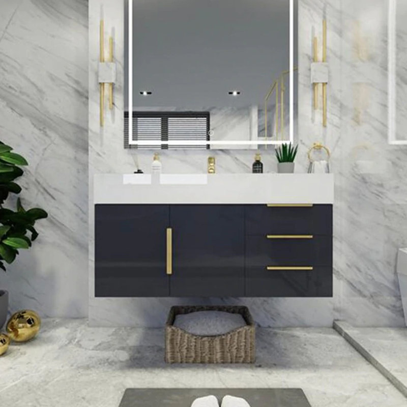 Meuble-lavabo mural 41,94 po avec comptoir d'évier, Gris ultrabrillant