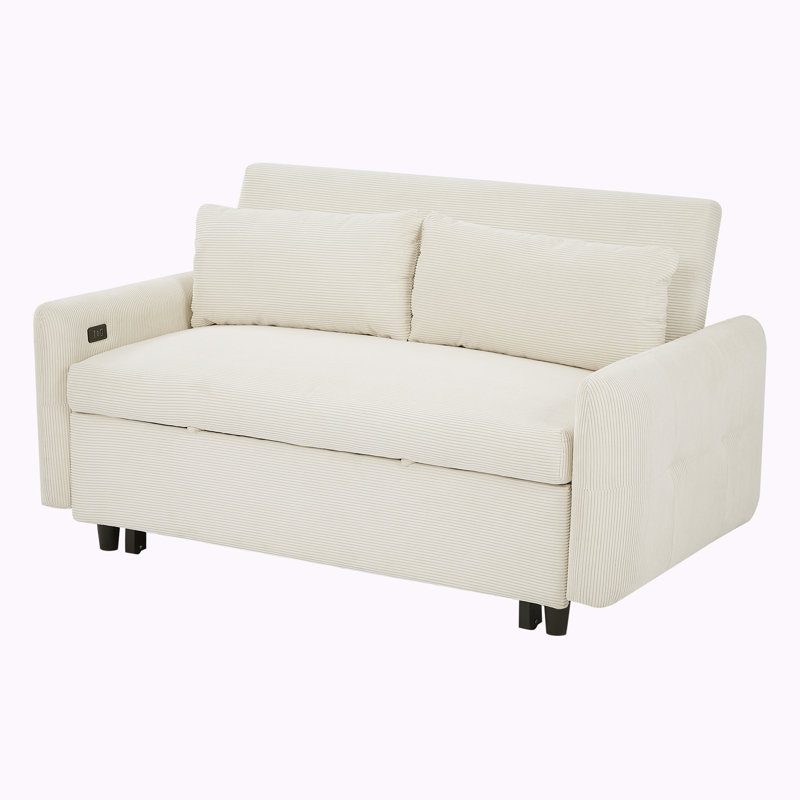 Manucy 57.48'' Upholstered Convertible Sofa, Beige Corduroy