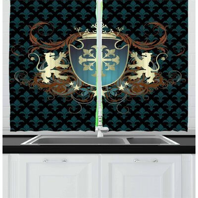 2 Piece Medieval Heraldic Design From Middle Ages Coat Of Arms Crown Lions And Swirls Kitchen Curtain -  East Urban Home, 4BB2861C1B6B4504BF19B7C1E6FAE1BF
