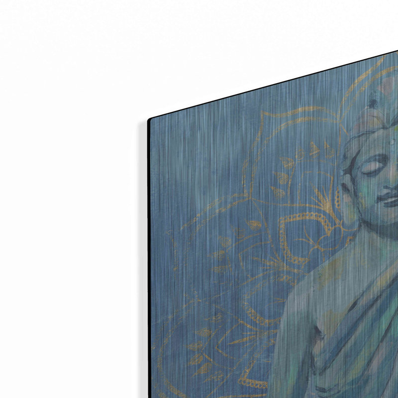 «Buddha on Blue II» par Annie Warren - impression sans cadre sur métal, H 24 po x l 24 po x P 0,13 po