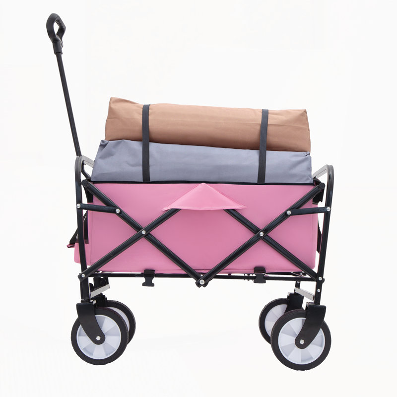 Chariot pliable à roulettes pliable avec roues, Rose