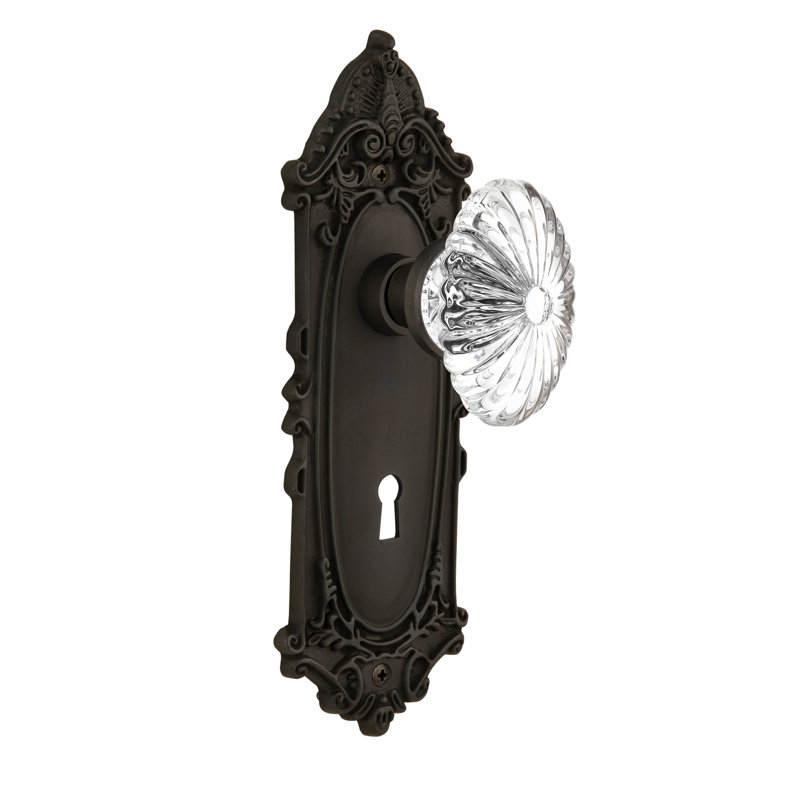Victorian Plate with Decorative Keyhole and Oval Fluted Crystal Door Knob, 2-3/4”, Oil-Rubbed Bronze