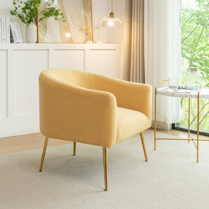 Chaise d'appoint en fourrure synthétique Caleigha, Similifourrure jaune