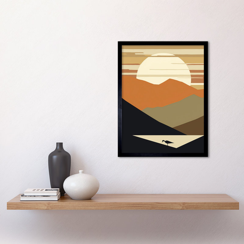 Lakeside Mountain Sunset Boho Minimalism Landscape 1 Piece Single Picture Frame Wall Art