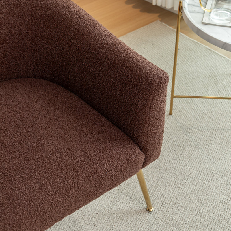 Fauteuil demi-tonneau Jameila, Fausse fourrure brune, 2, Doré