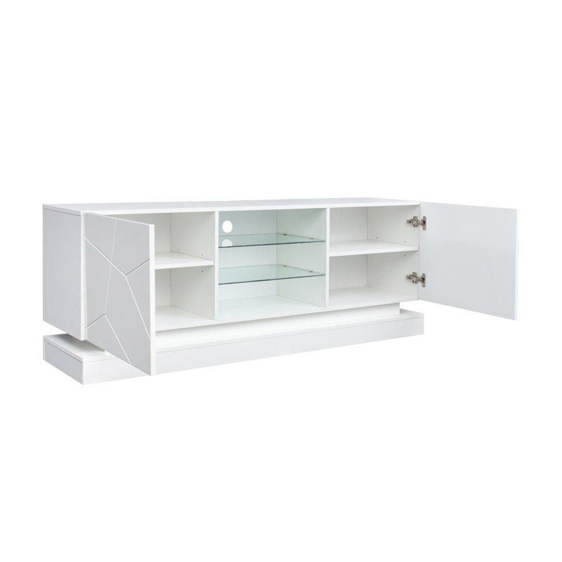High-gloss Tv Stand With Smart Rgb Lighting & Storage