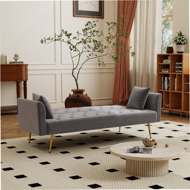 Modern Convertible 72 Inch Foldable Sleeper Sofa With Tufted Design For Small Spaces And Multi-Functional Use., Gray
