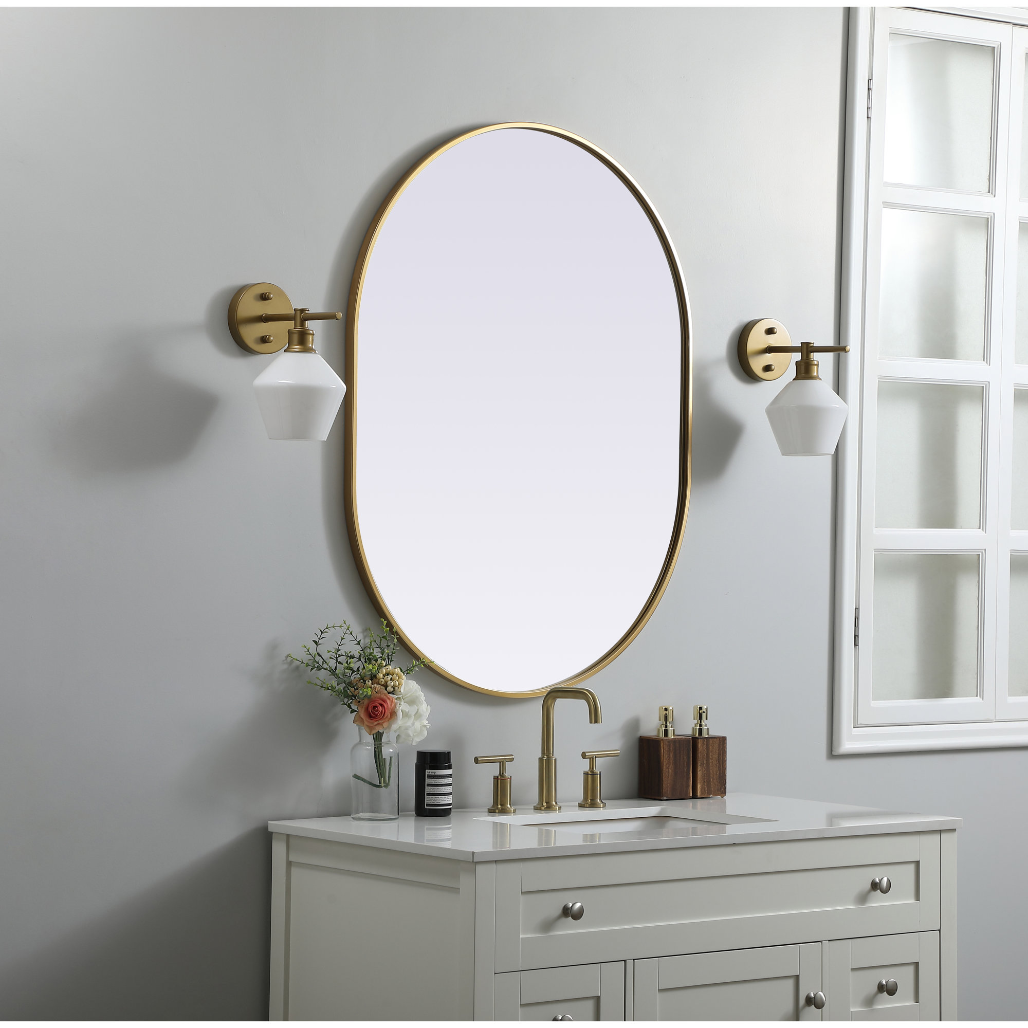 Sabine Metal Pill Wall Mirror, 40" x 30", Brass