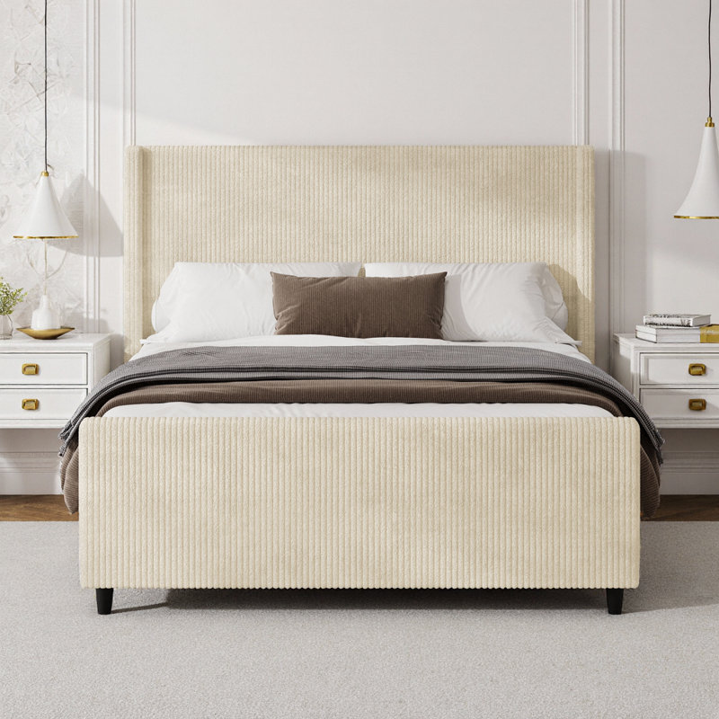 Tête de lit tapissier, sans sommier tapissier, Grand lit, Crème
