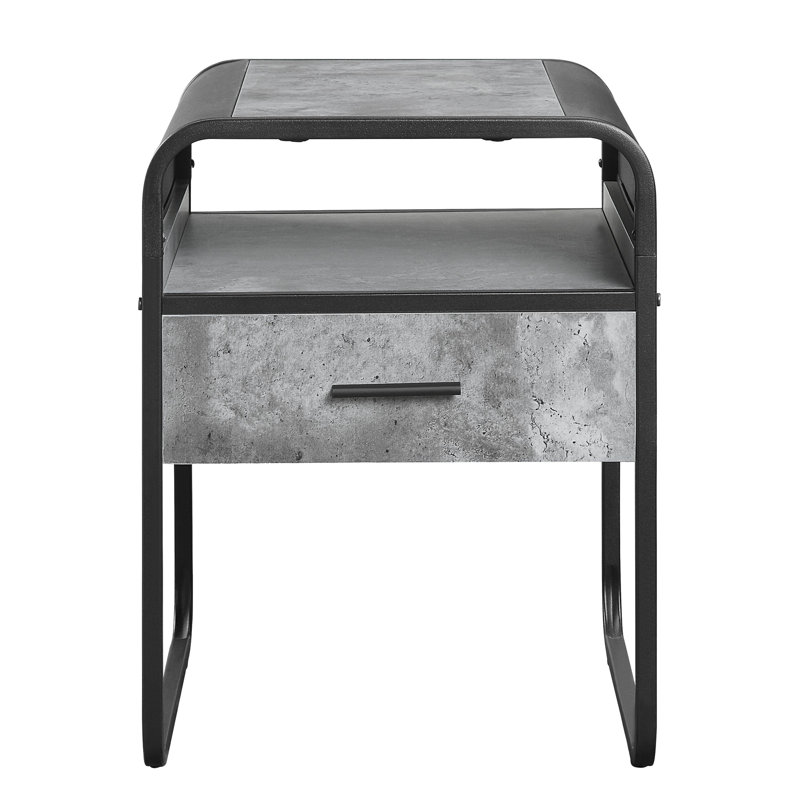 Table de bout élégante en béton gris et noir avec tiroir spacieux et espace de rangement moderne et pratique