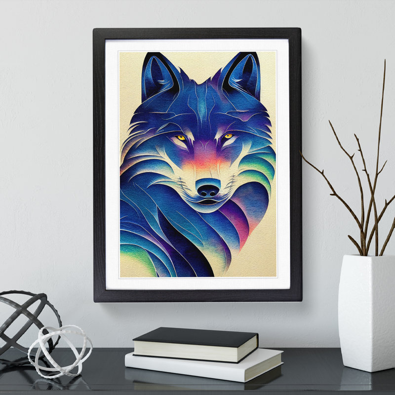 XV1022-5264X Wolf In Colour No.1 - Single Picture Frame Print, 64cm H x 46cm W x 2cm D, Black Framed