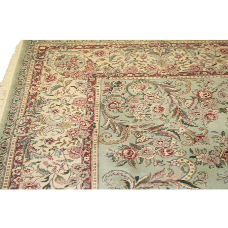 Hand Knotted Wool Area Rug in Green
