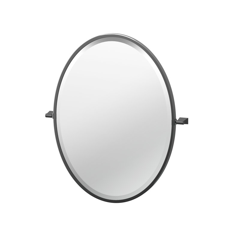 Bleu Framed Oval Bathroom Vanity Mirror | Pivots and Beveled Mirror, 27.5" H x 23.5" W, Matte Black