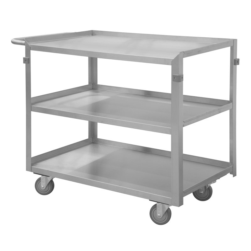 34'' Polished Stainless Steel 3-Tier Utility Cart with Wheels