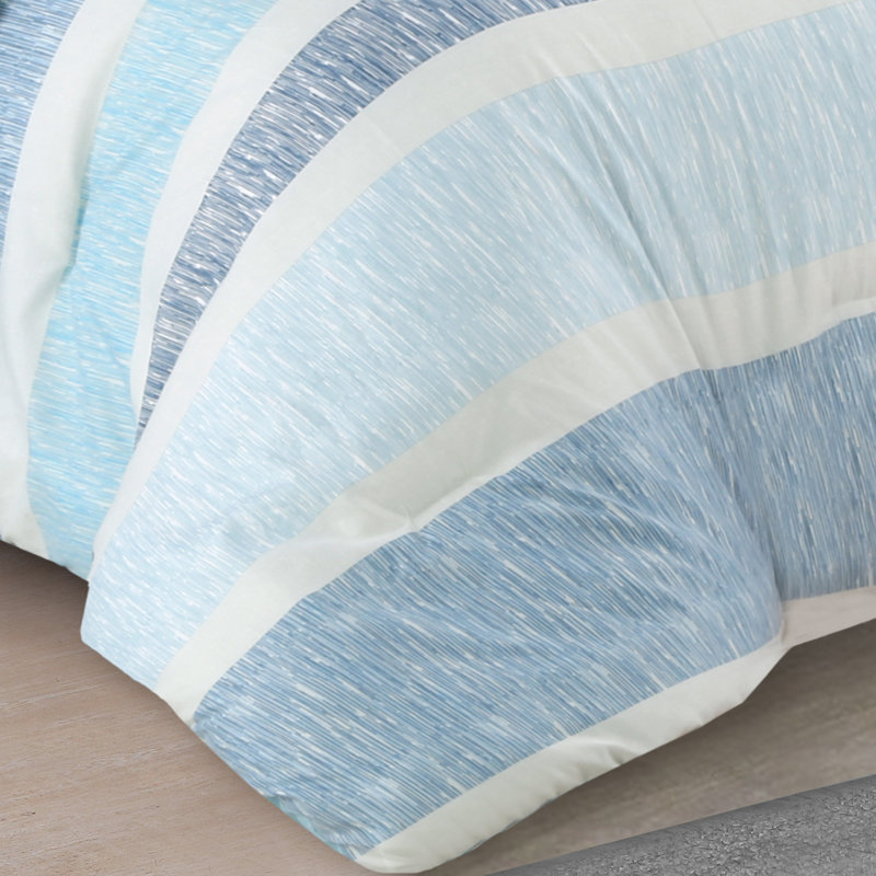 Delray Blue and White Striped Reversible King Microfiber Comforter Set