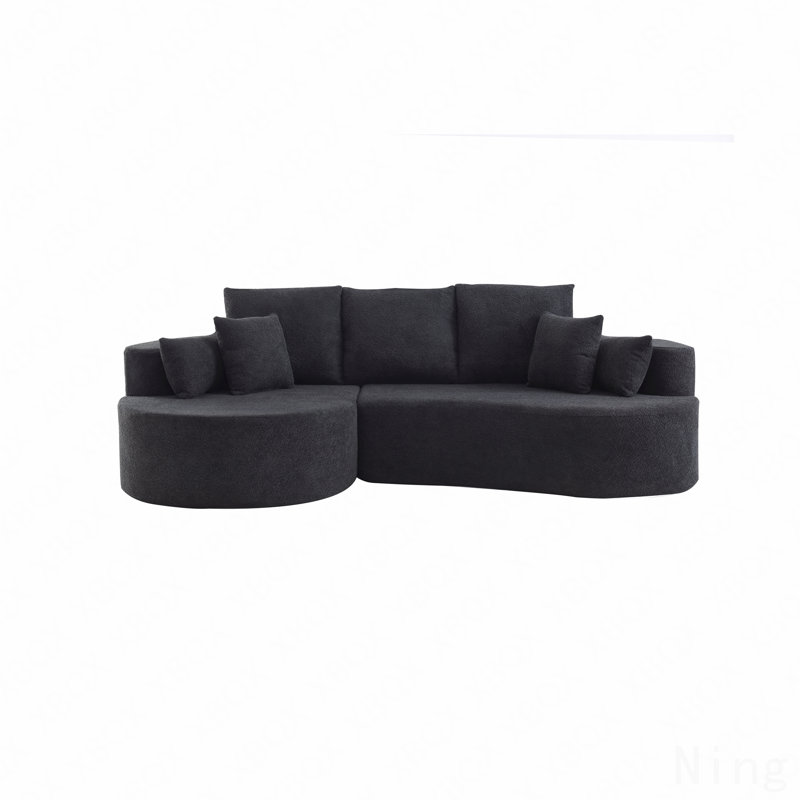 106 In. 2 - Piece Fabric Cloud Curved Sectional Boucle Sofa,Chaise Lounge, Black, Black Fabric