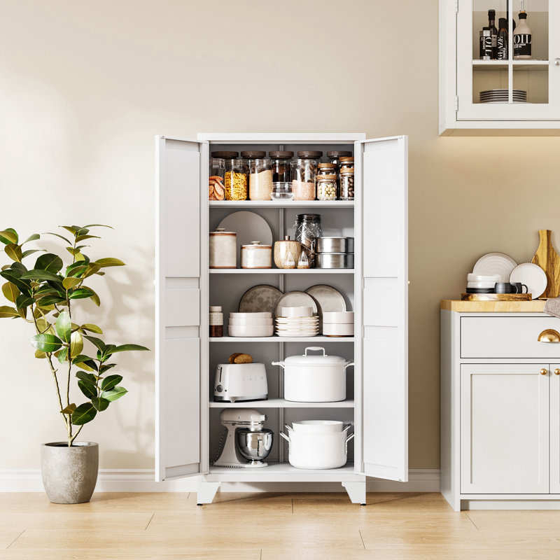 Storage Cabinet With Feets-Metal Home Kitchen Pantry Cabinets With Doors And Adjustable Shelves,Organization Locker For Cupboard/Bedroom/Dining/Living/Bathroom/Office/Garage Room