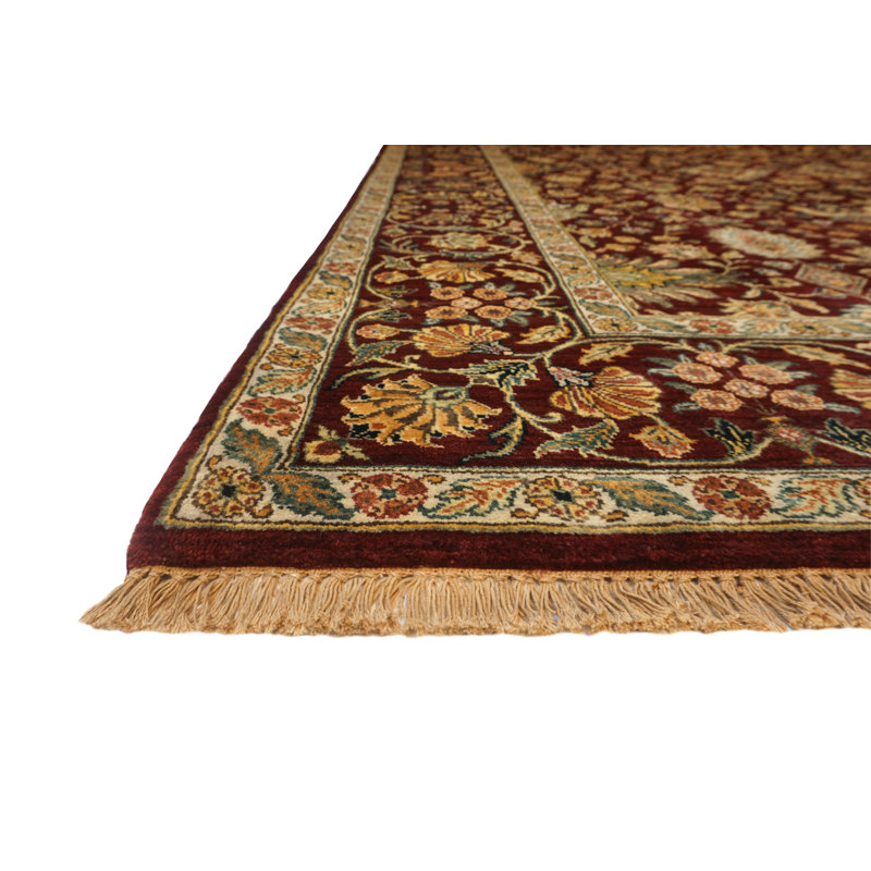 Silver Screen Hand Knotted Wool Area Rug in Red/Ivory, Rectangle 9' x 12'