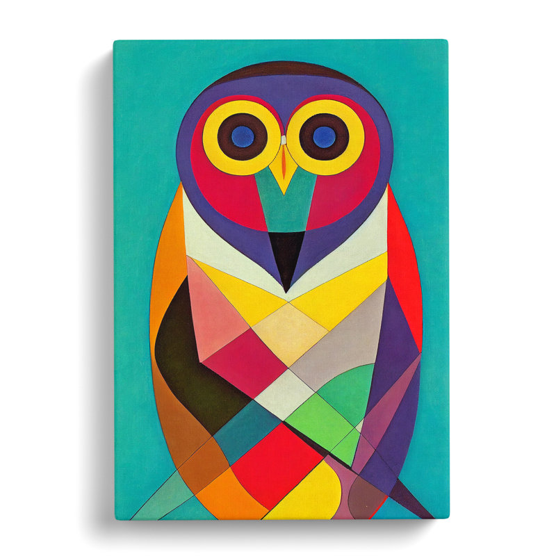 Colourful Abstract Owl No.5 - Wrapped Canvas, 50cm H x 35cm W
