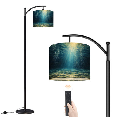 Lampe sur pied à arc avec abat-jour réglable sous l'eau, eau profonde, bleu, soleil, debout, lampe sur pied, 3 températures de couleur, intensité variable, grand mât avec interrupteur au pied pour la chambre à coucher