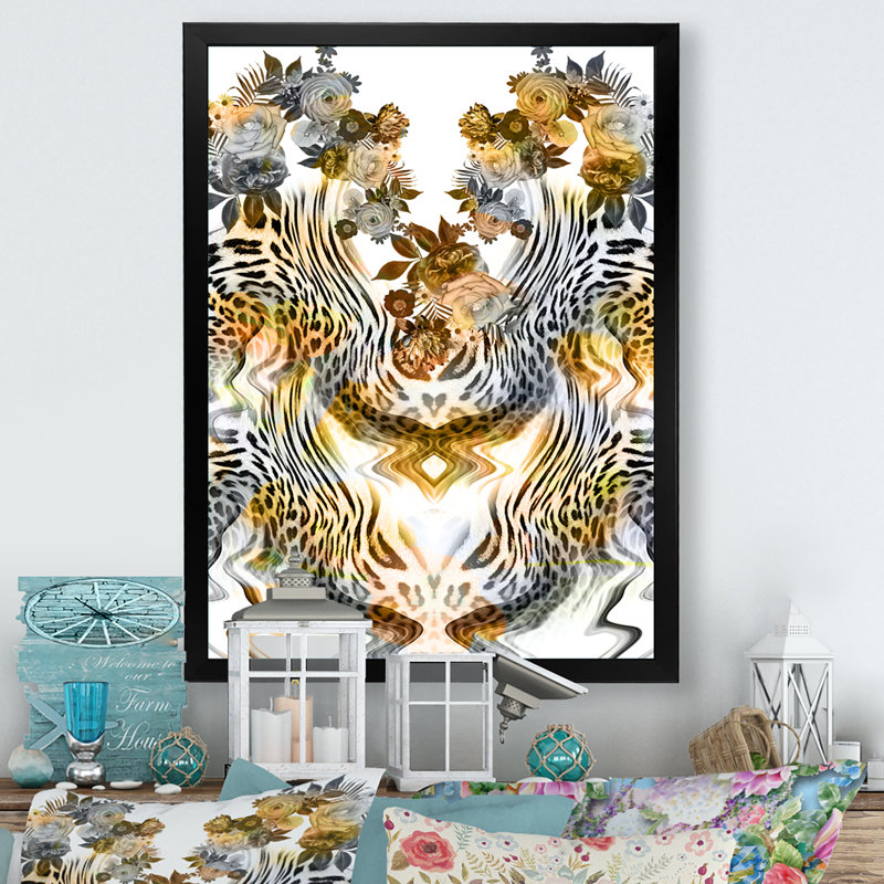 Fleurs léopard - peinture, Toile avec cadre photo noir, H 32 po x l 16 po x P 1 po