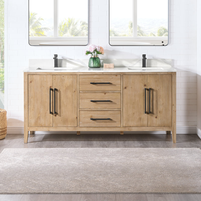 Meuble-lavabo en bois manufacturé et gris Griselde, Sapin vieilli