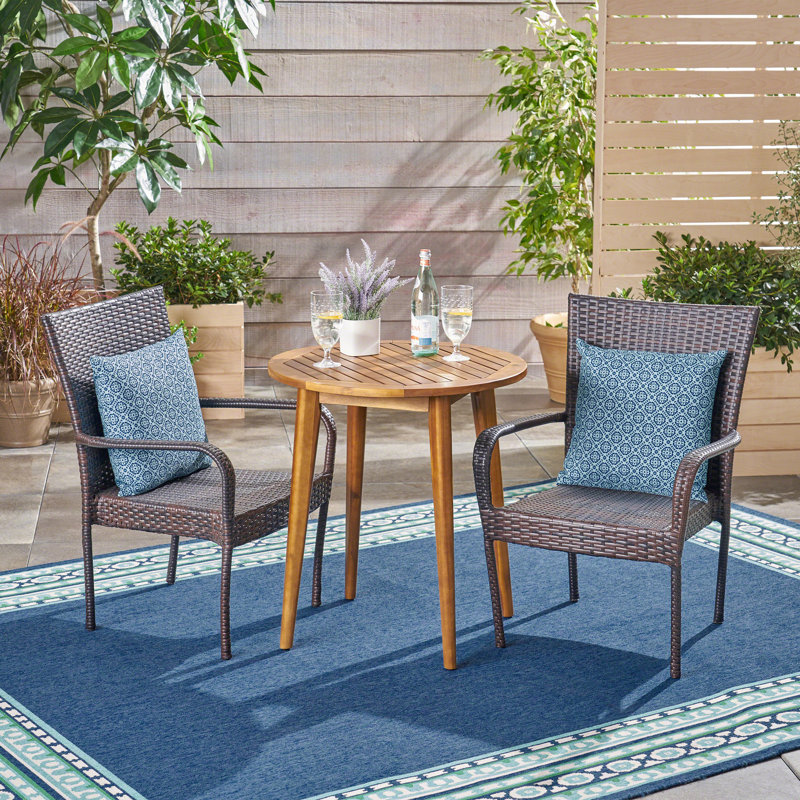 Belrose 3 Piece Teak Bistro Set, Teak/Brown