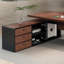 Bureau en bois massif en forme de L brun noyer + noir + acier au carbone avec 3 tiroirs-810097470-810097465