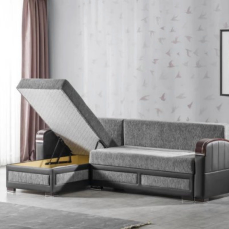 Canapé modulaire rembourré Primenest Urbanedge avec rangement, Chenille gris clair 1