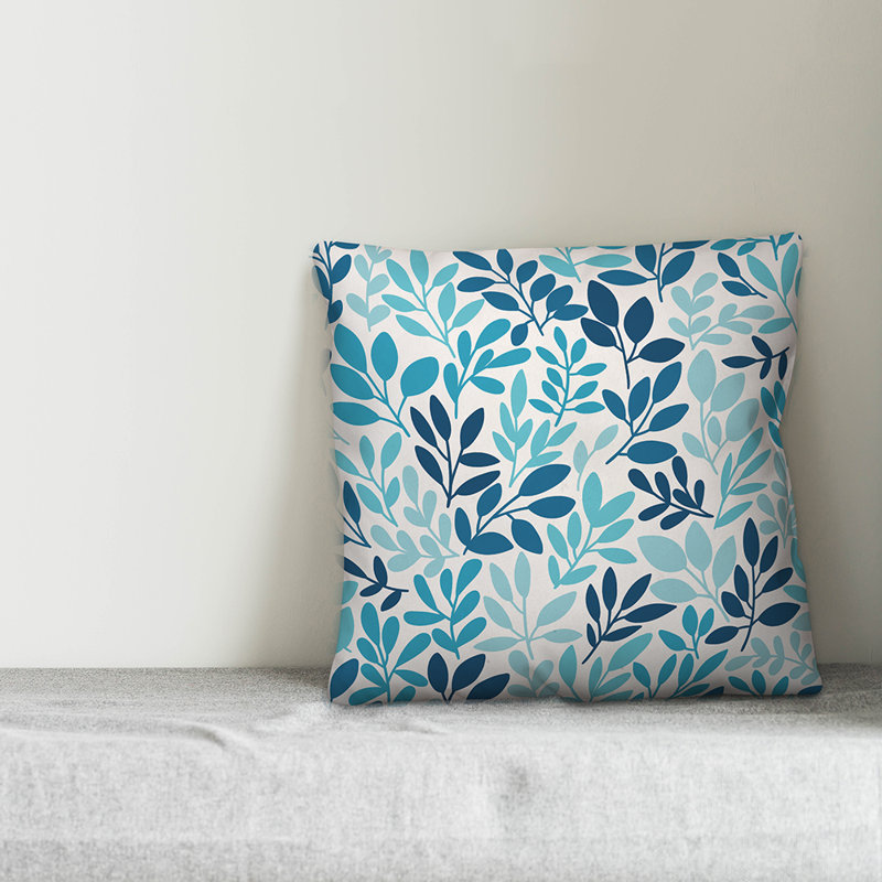  Coussin Leaf, Polyester / Bourre en polyester, 16 po x 1 po, Bleu / Aqua / Blanc cassé