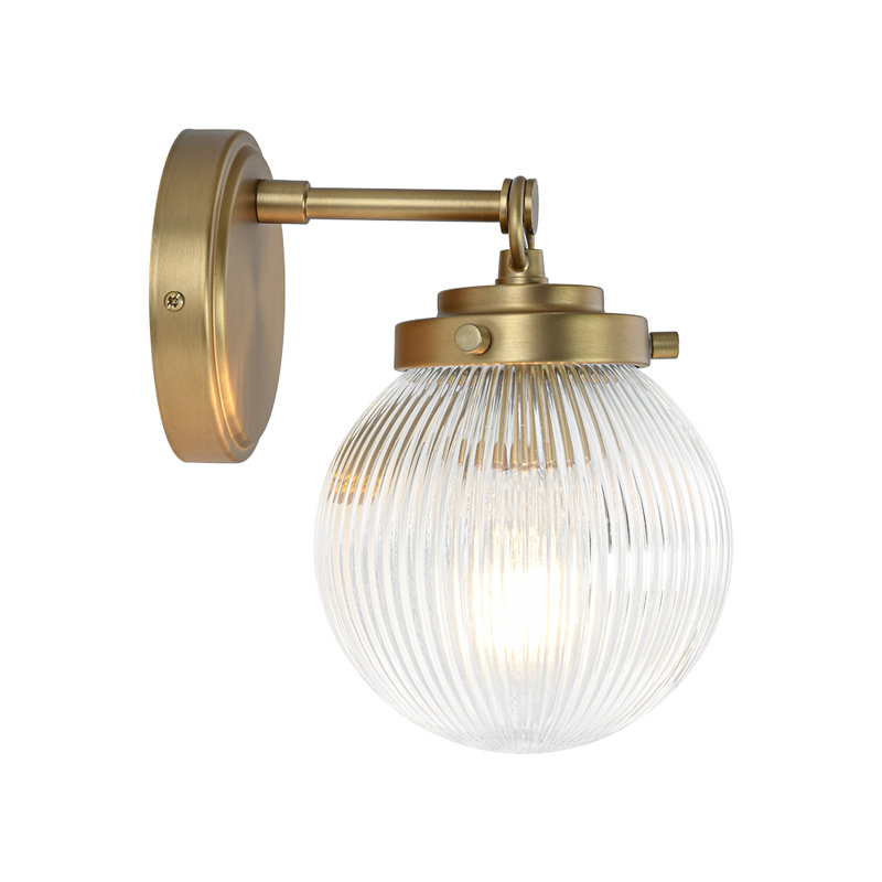 1-Light Ribbed Glass Globe Wall Sconce