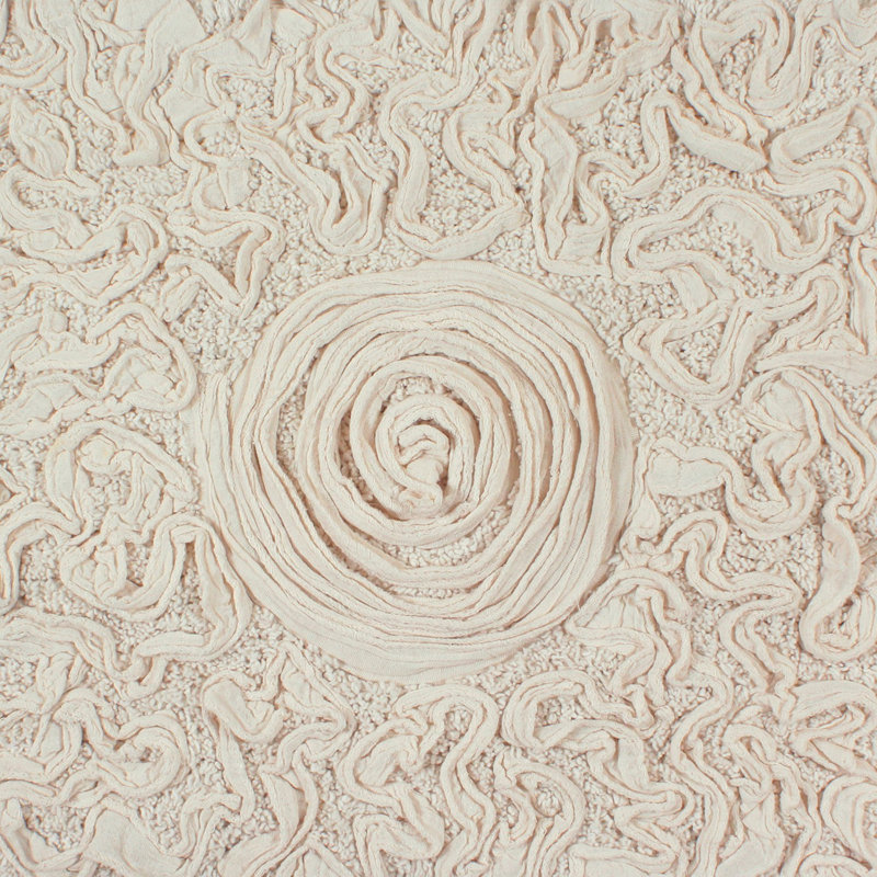 100% Cotton Plush Floral Toilet Seat Lid Cover with Elastic Fit, Soft Decorative Bathroom Accent, 18" x 18", Ivory