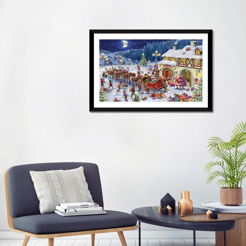 « Packing the Sleigh » par Marcello Corti-impression, H 24 po x l 32 po x P 1 po, Papier encadré noir, Blanc