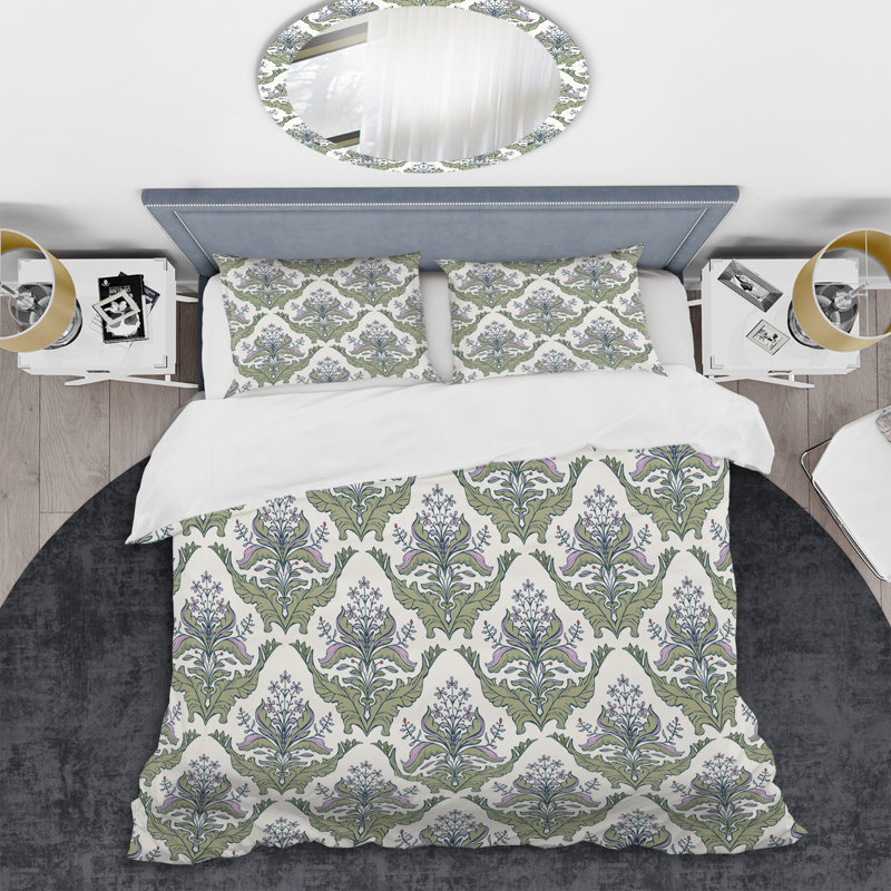 Damas vert - ensemble de housse de couette abstrait - microfibre de polyester