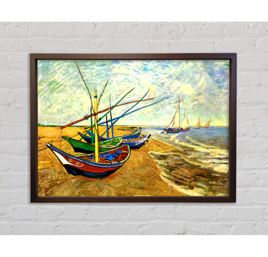 Gerahmtes Wandbild Fischerboote am Strand von Saintes-Maries von Van Gogh