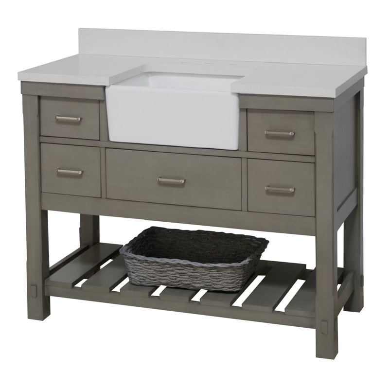 Hitton 48" Single Bathroom Vanity Set with Weathered Gray Cabinet and Quartz Countertop, Quartz, Weathered Gray