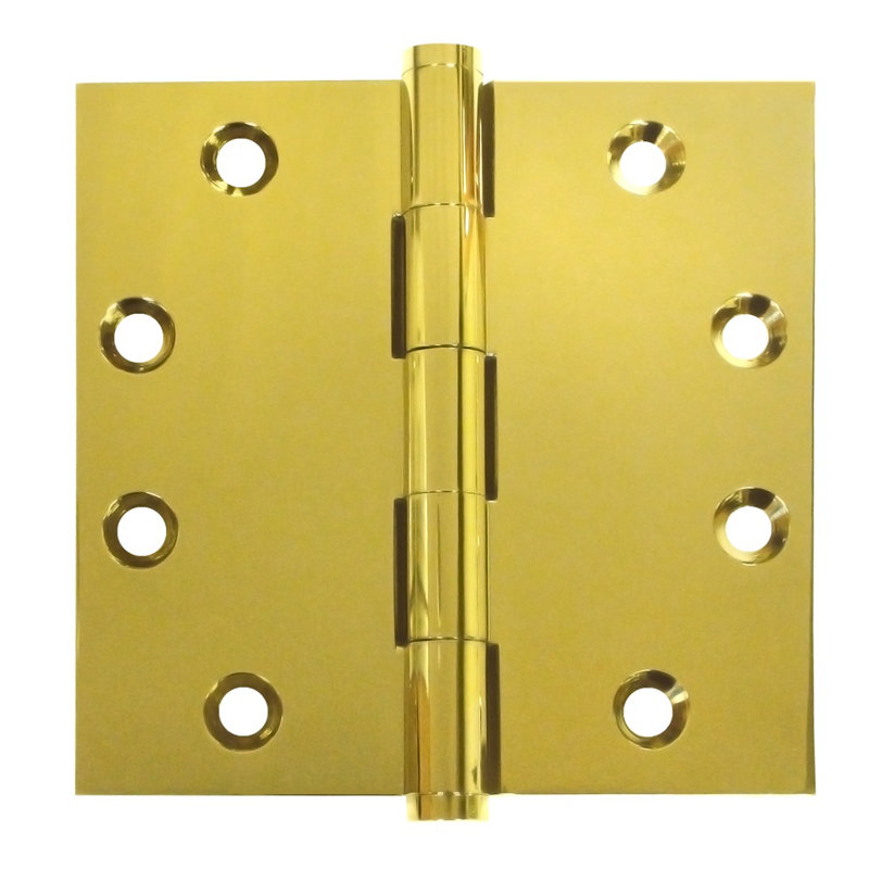 Charnière de porte carrée à roulement à billes h 4,5 po x l 4,5 po, Laiton poli par dépôt physique en phase vapeur